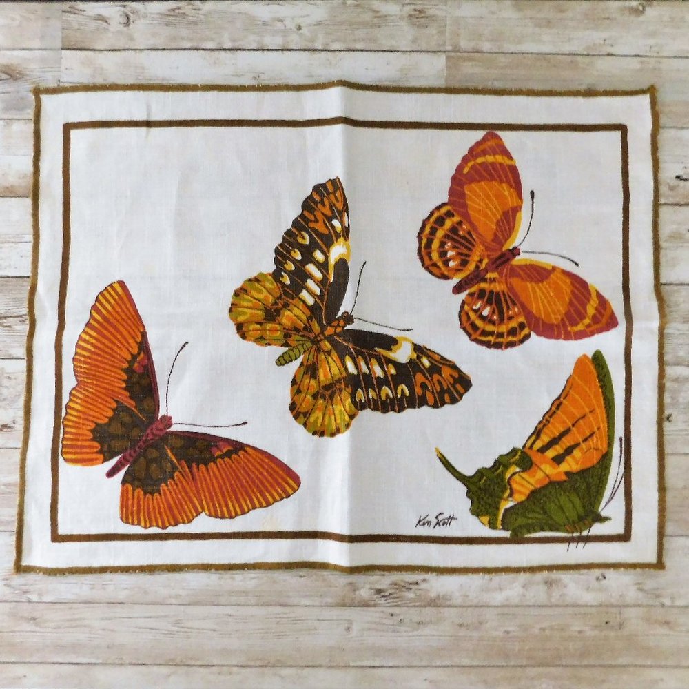 Vintage 70s-80s Ken Scott Butterfly Print Kitchen Linens